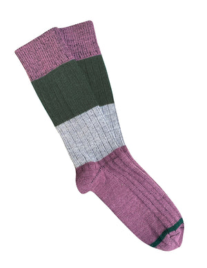 ‘Chunky Rib’ Mauve Stripe Merino Wool Socks
