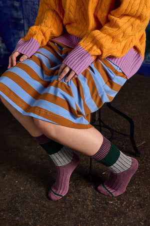 ‘Chunky Rib’ Mauve Stripe Merino Wool Socks