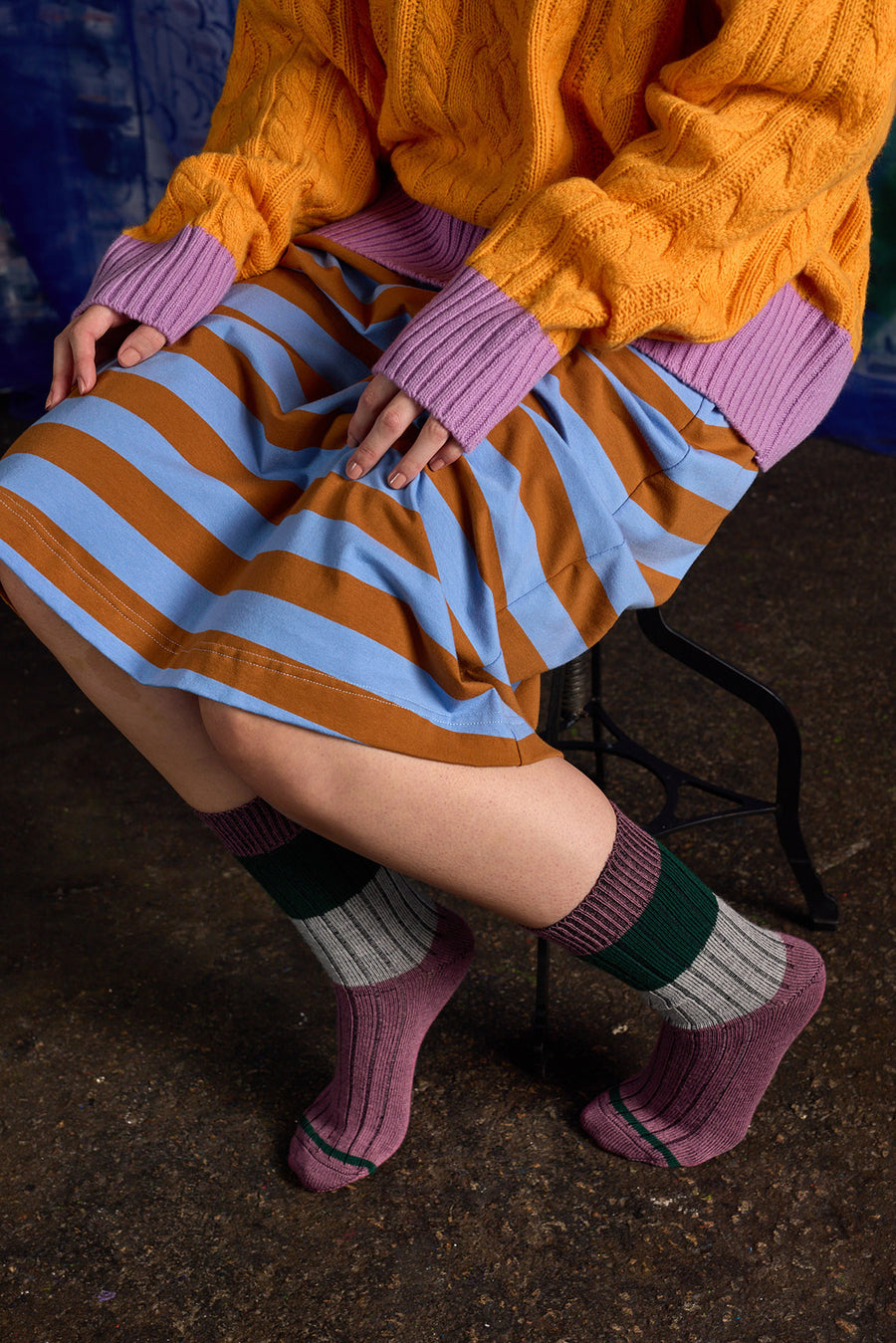 ‘Chunky Rib’ Mauve Stripe Merino Wool Socks