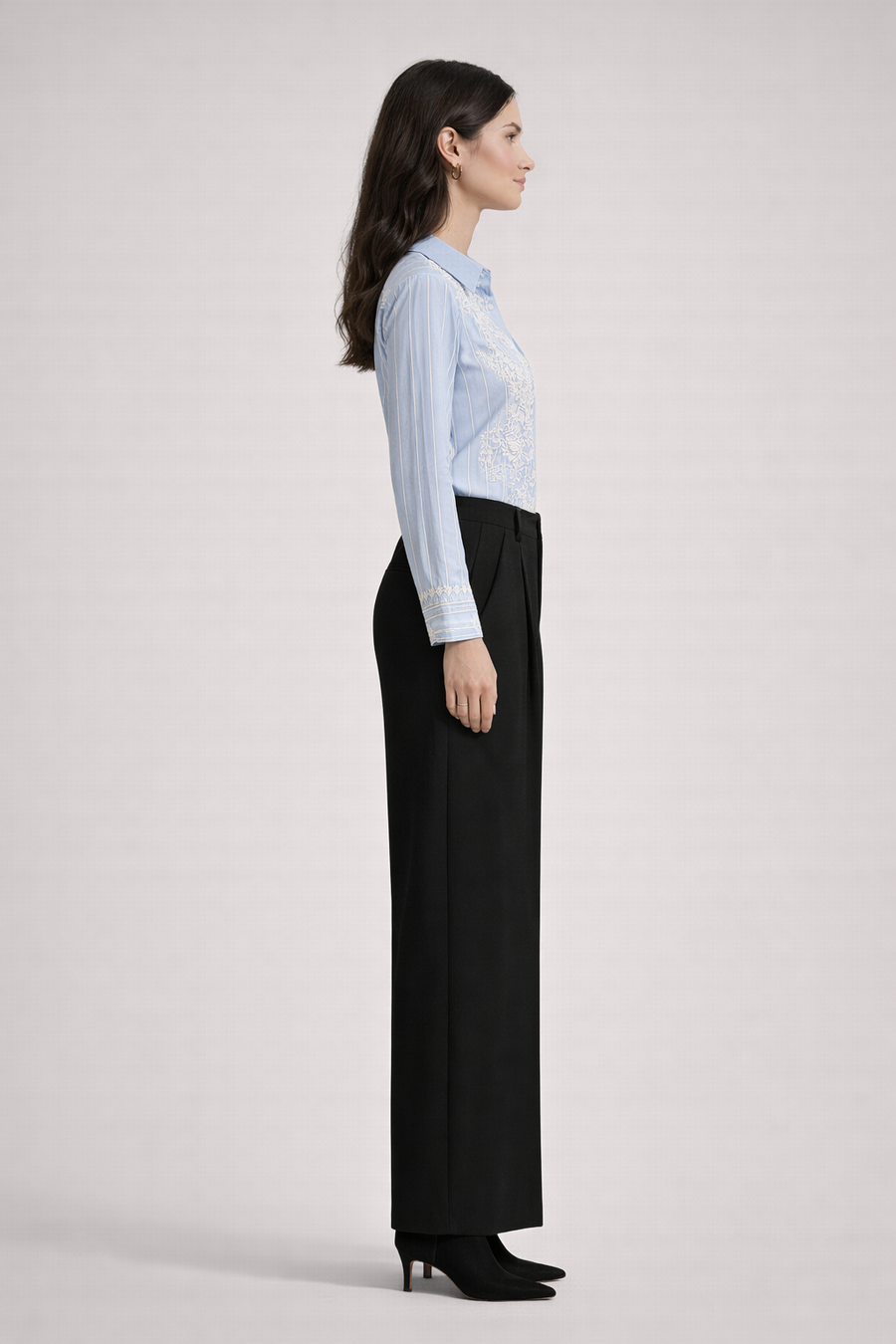 Filligree Lace Detailed Stripe Shirt - Baby Blue