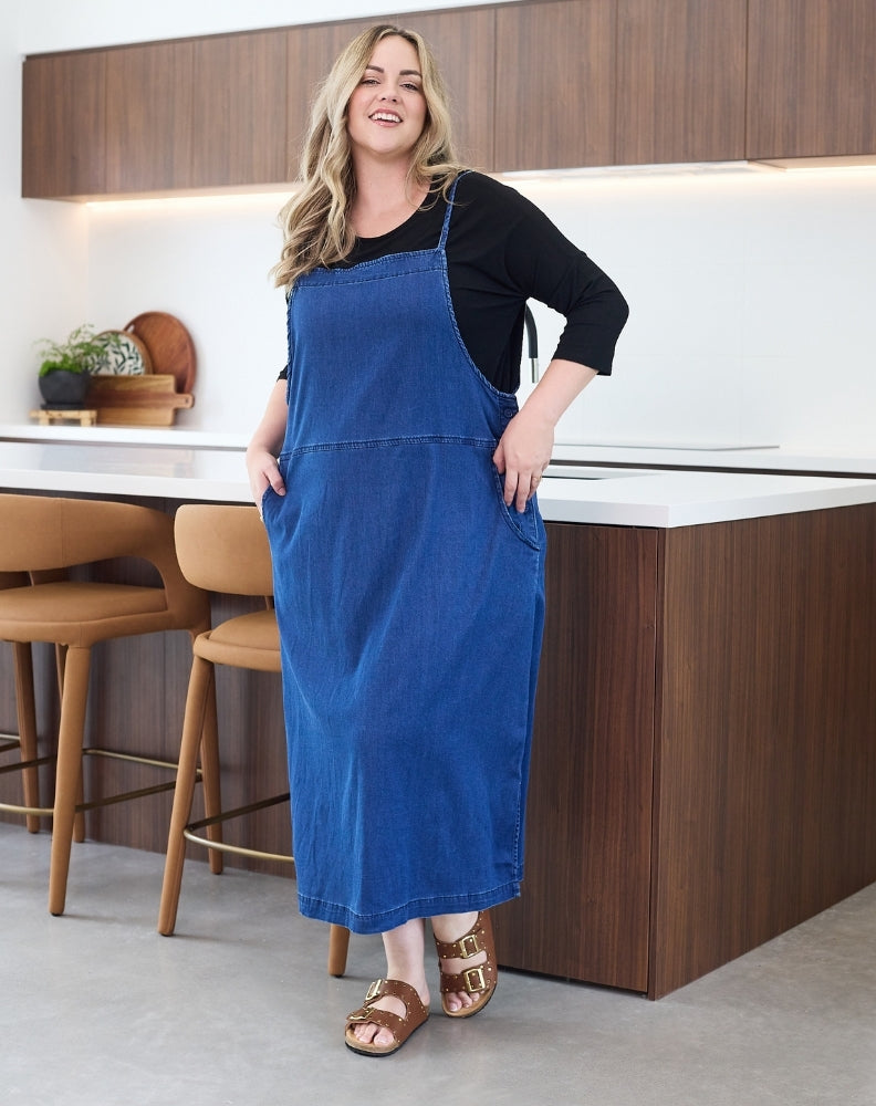 denim apron dress Black Denim Suspender Dress - 100% Cotton