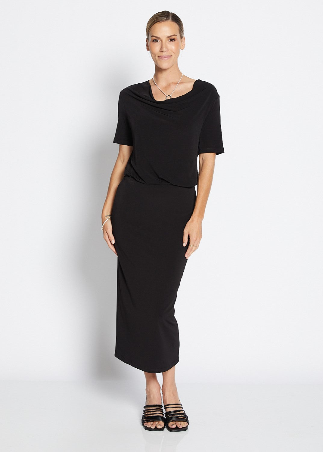 Tina Foundation Slinky Jersey Midi Tube Skirt - Black