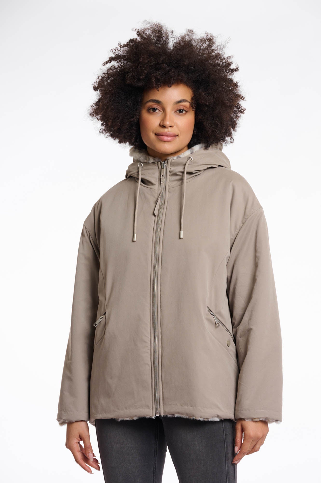 Ines Reversible Jacket - Light Pebble & Leopard
