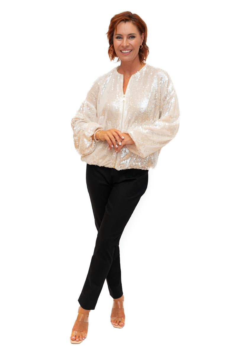 Kaly Lined Sequin Jacket - Cream
