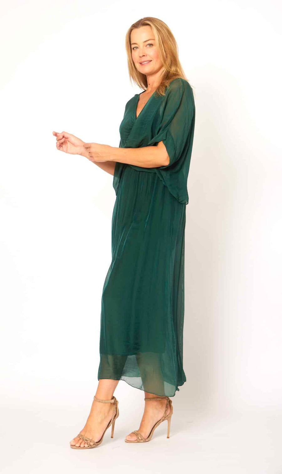 Ruched Bodice Flowy Dress - Green