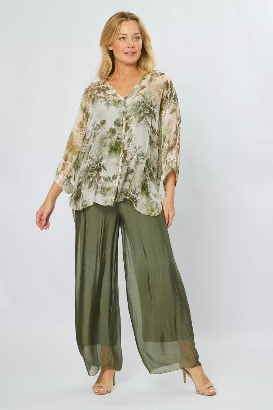 Khaki Floral Button Through Shirt
