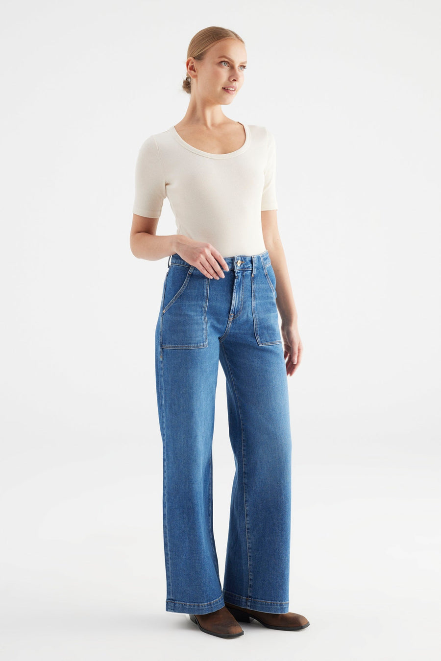 Lulu High Waist Full Length Patch Pocket Jeans