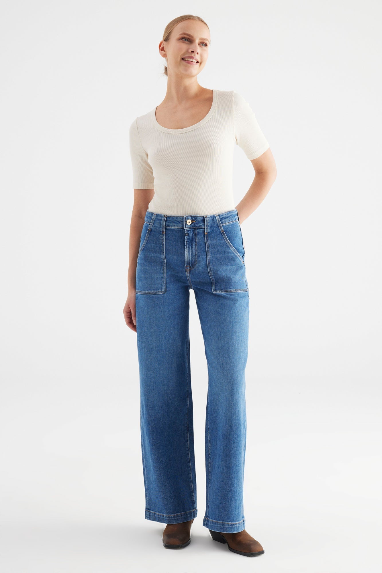 Lulu High Waist Full Length Patch Pocket Jeans