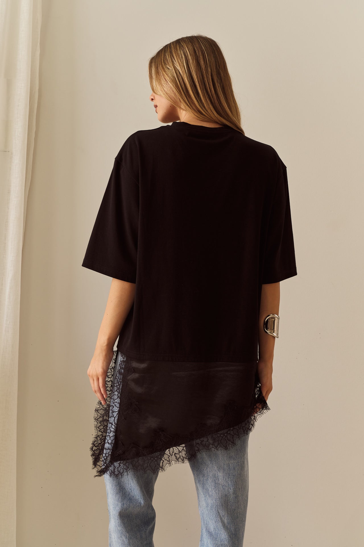 Arlo Jersey Lace Tee - Black