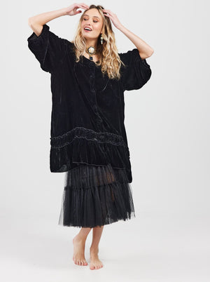 Florentine Velvet Coatdress - Ebony