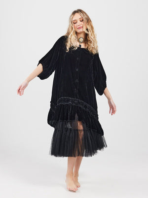 Florentine Velvet Coatdress - Ebony