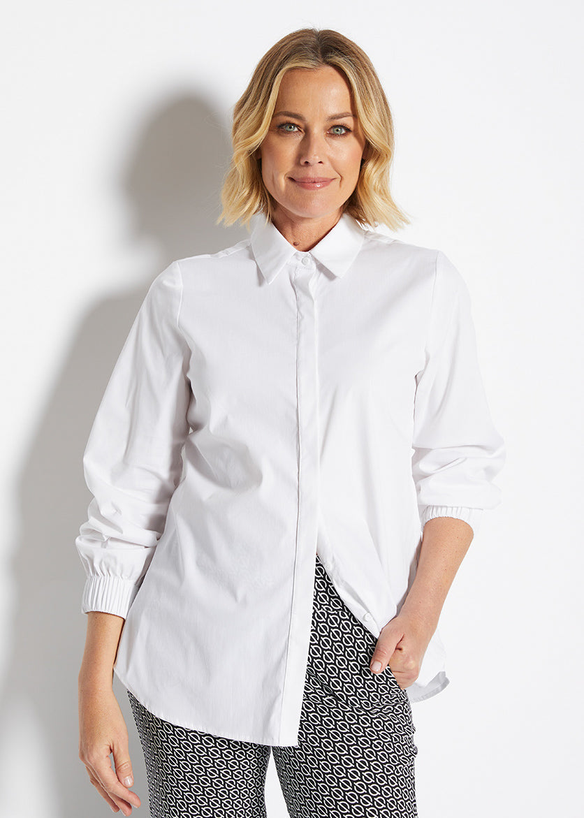 Natalie City Stretch Cotton Shirt - White