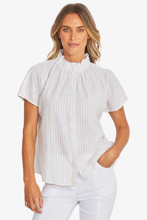 Tamara Stripe Blouse - White/Raffia