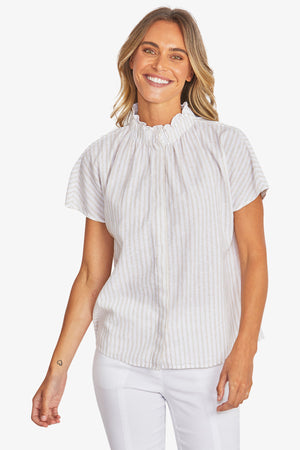 Tamara Stripe Blouse - White/Raffia