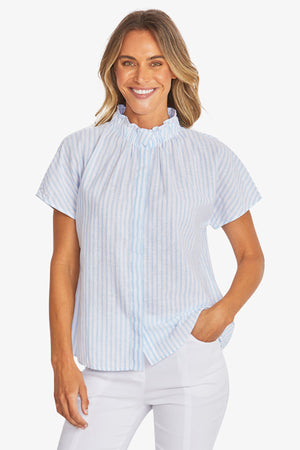 Tamara Stripe Blouse - White/Baby Blue