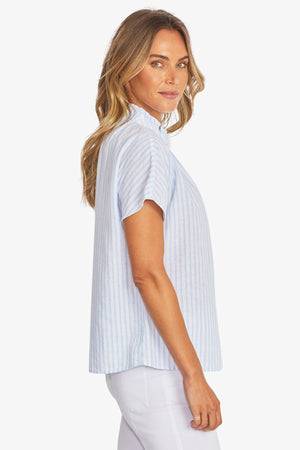 Tamara Stripe Blouse - White/Baby Blue