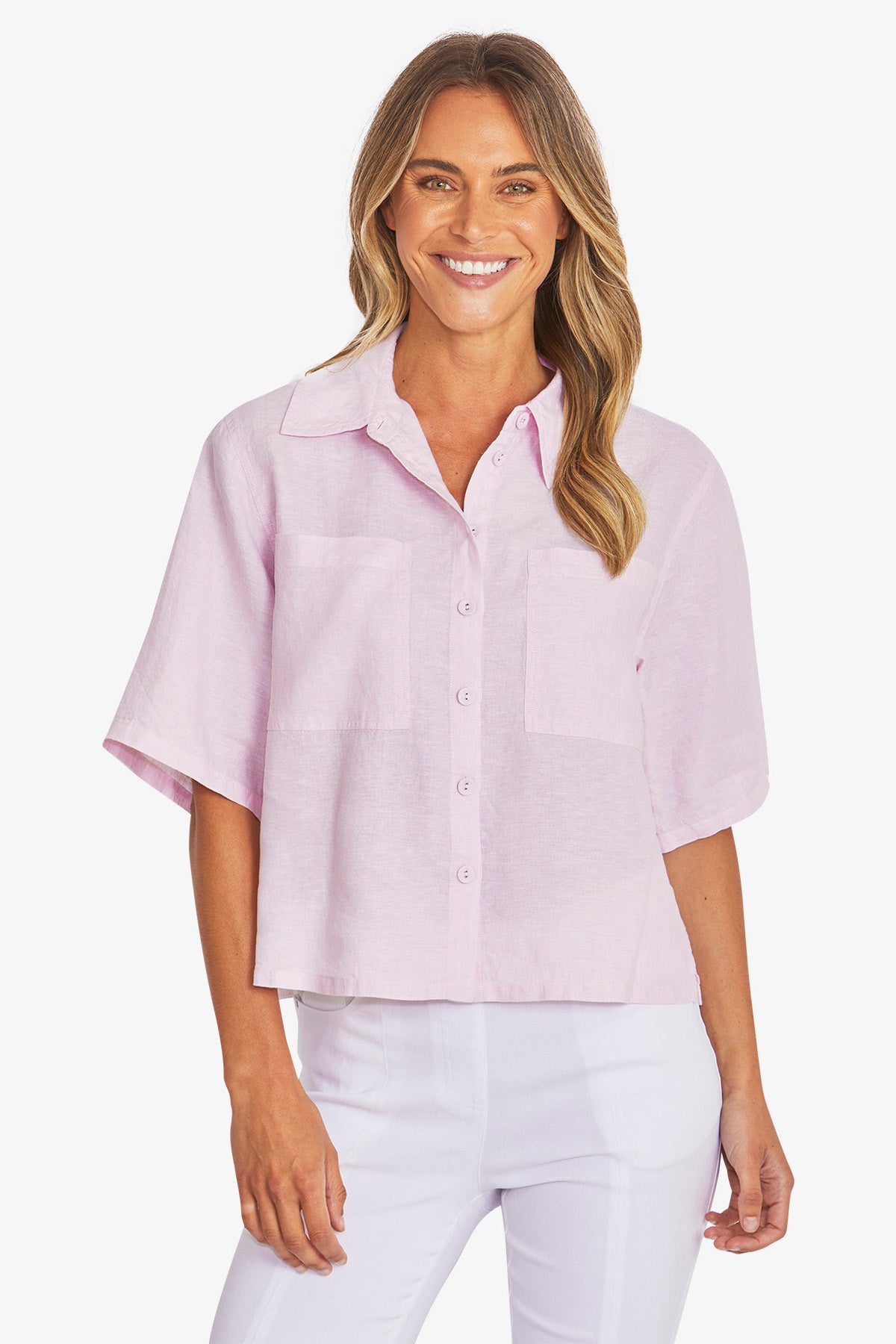 Effie Crop Linen Shirt - Pearl