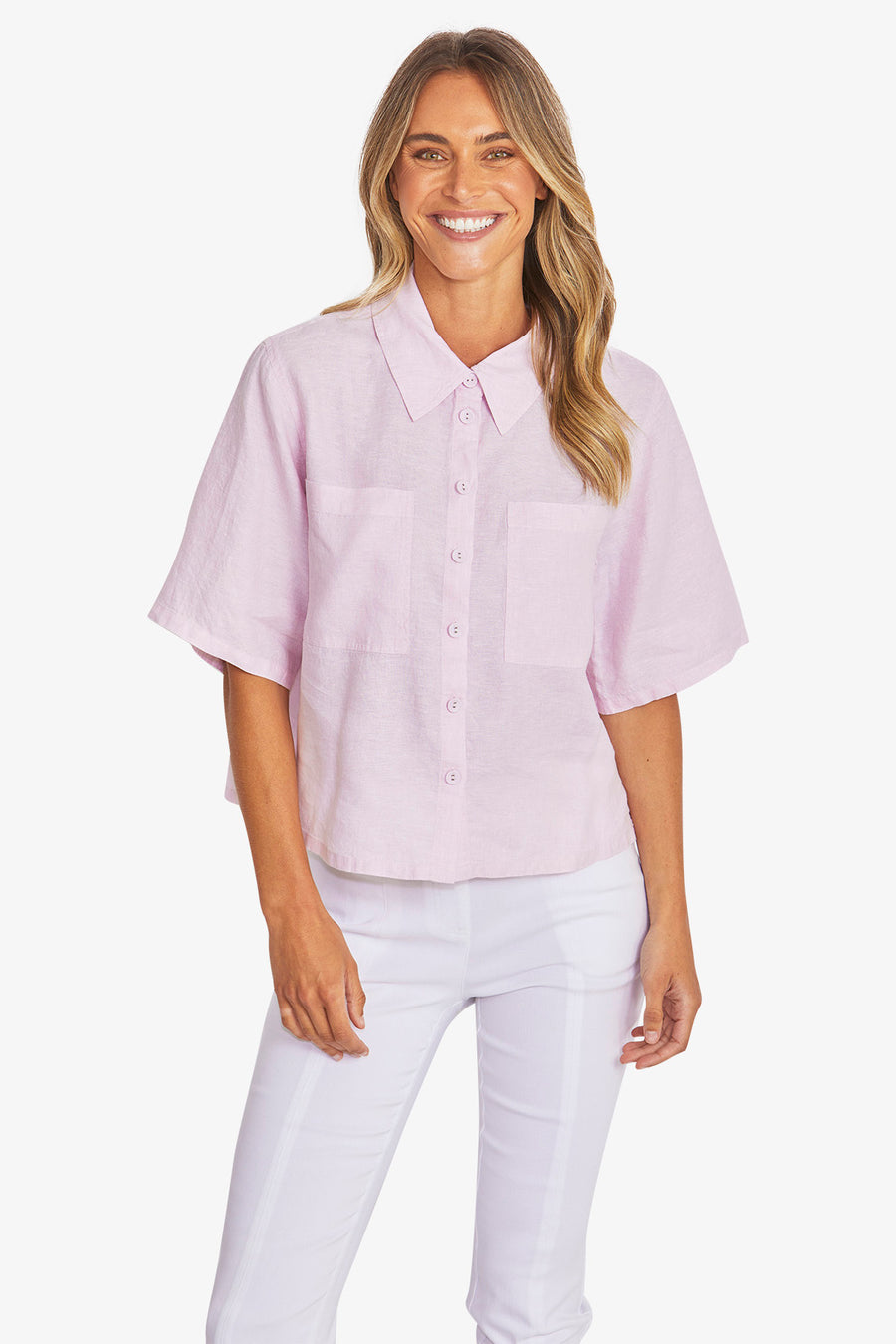 Effie Crop Linen Shirt - Pearl