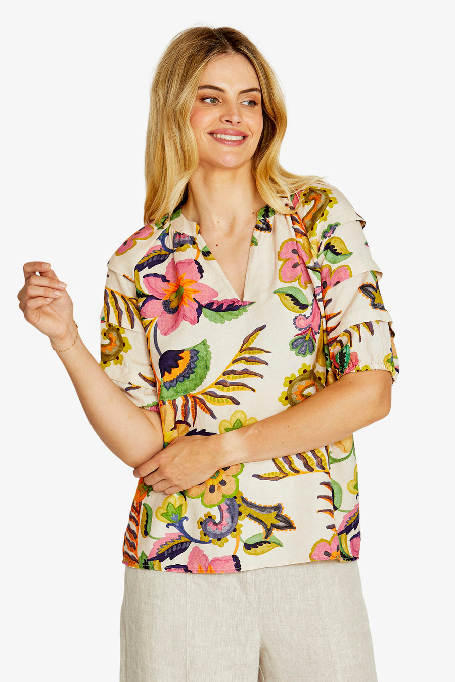 Audrey Gathered Neck Blouse - Carnival