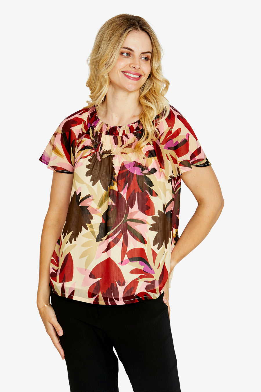 Luciana Flutter Sleeve Top - Columbia