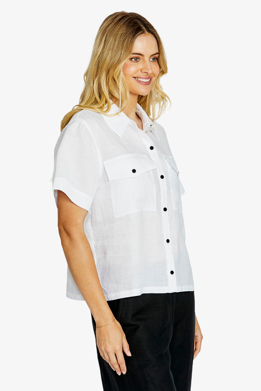 Effie Crop Short Sleeve Shirt - Vanilla