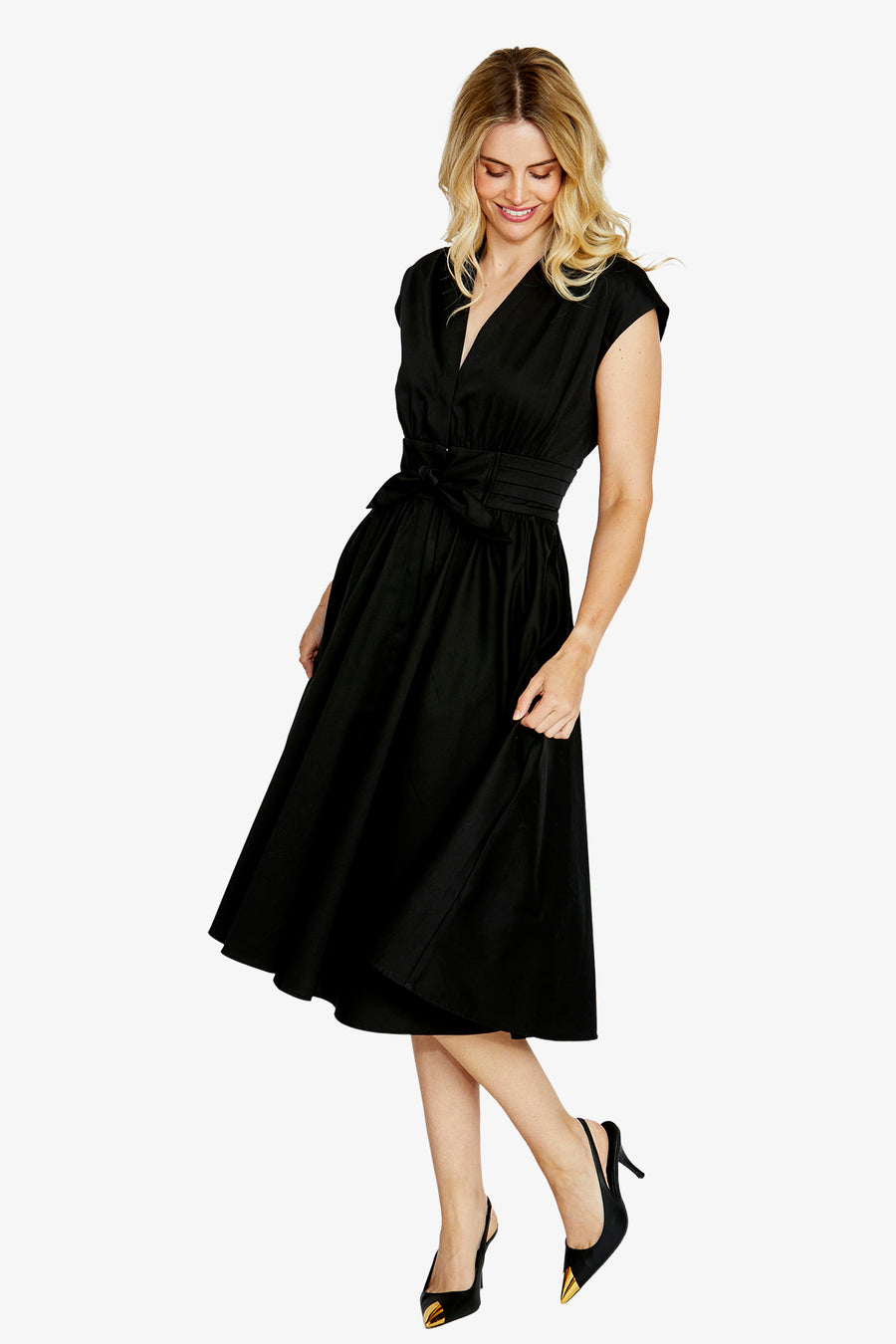 Esme Tie Front Midi Dress - Black