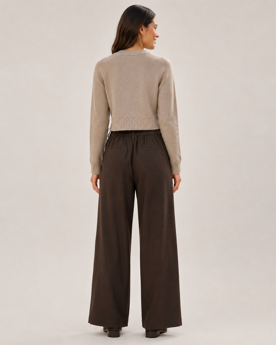 Pleat Front Wide Leg Pants - Chocolate Brown