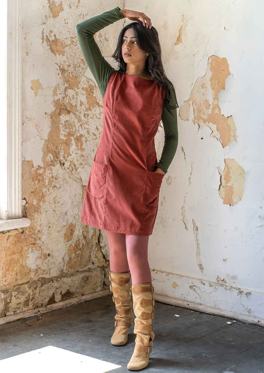 Polly Pocket Corduroy Tunic - Burnt Henna