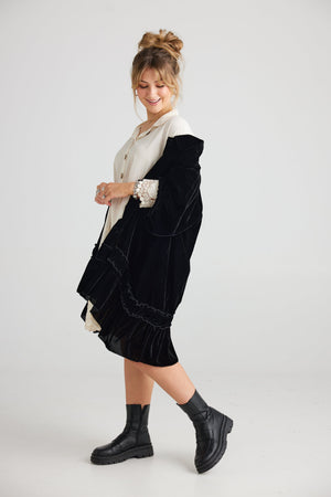Florentine Velvet Coatdress - Ebony