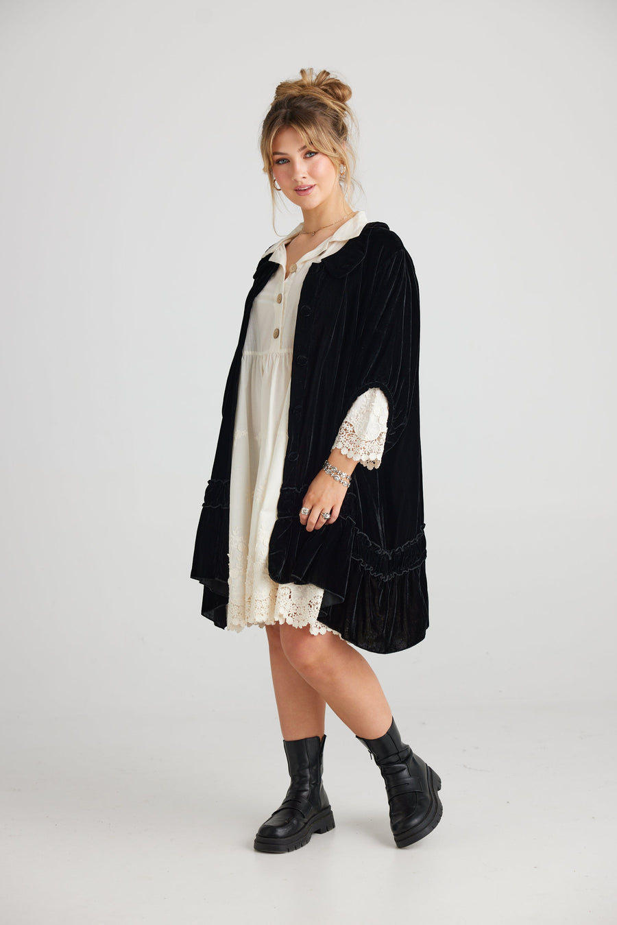 Florentine Velvet Coatdress - Ebony