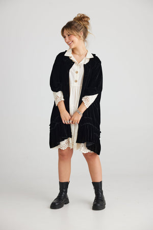 Florentine Velvet Coatdress - Ebony
