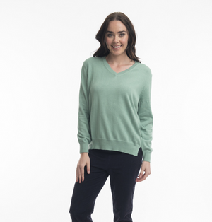 V Neck Knit Jumper - Sea Sage