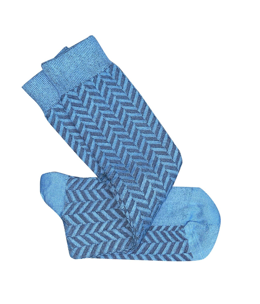 'Long Herringbone' Socks Blue
