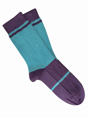 ‘Waffle Aqua/Plum’ Cotton Socks