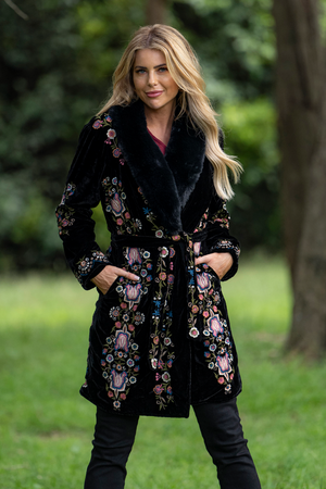 Danica Black Velvet Emb Coat