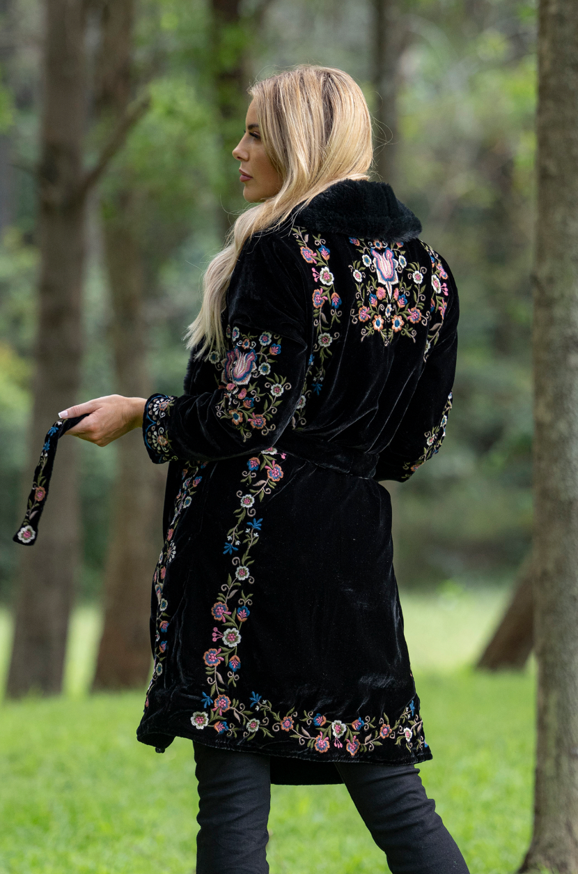 Danica Black Velvet Emb Coat