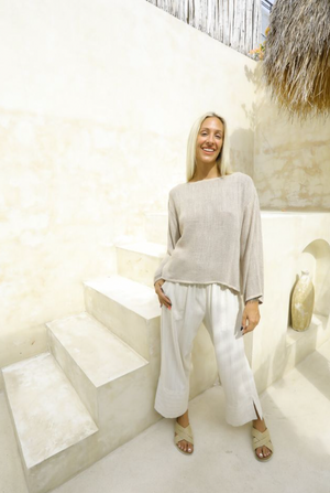 Aleesia Linen Stripe Pant - Natural Stripe