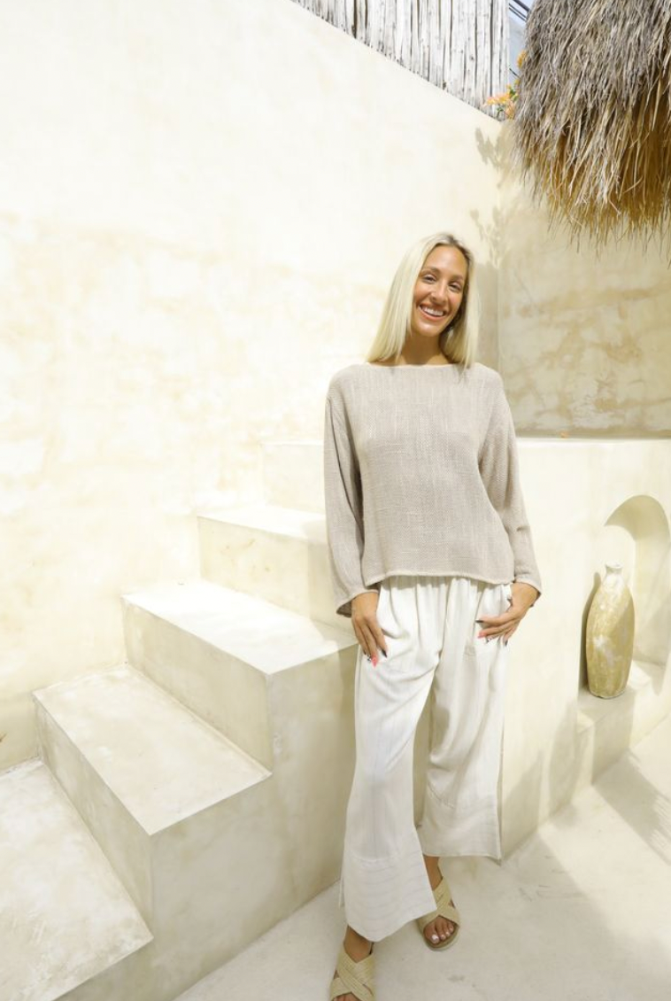 Aleesia Linen Stripe Pant - Natural Stripe