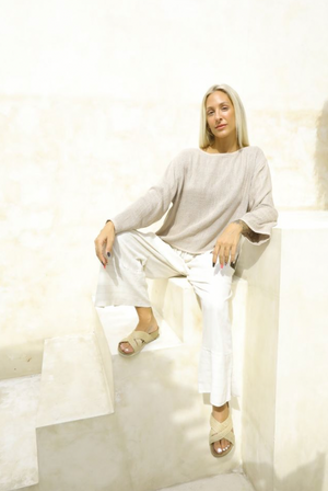 Aleesia Linen Stripe Pant - Natural Stripe