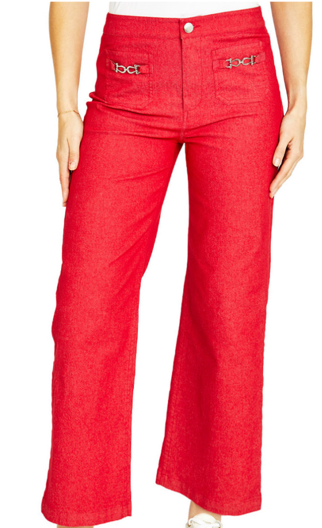 Wide Leg Chain Trim Pant - Red