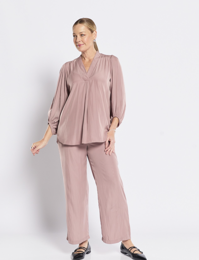 Violin Lustre Wide Leg Pants - Dusty Pink