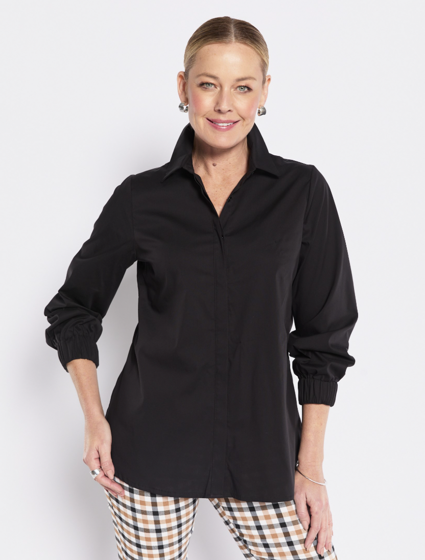 Natalie City Stretch Cotton Shirt - Black