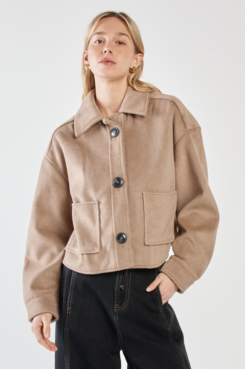 Rochelle Cropped Coat - Mushroom Grey