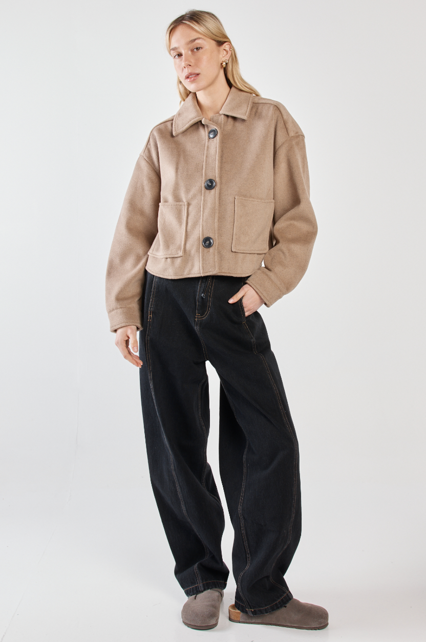 Rochelle Cropped Coat - Mushroom Grey