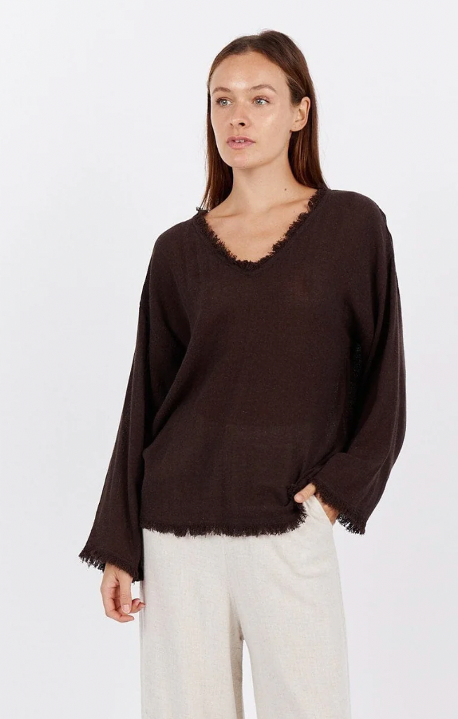 Alix Frayed Linen Shirt - Truffle