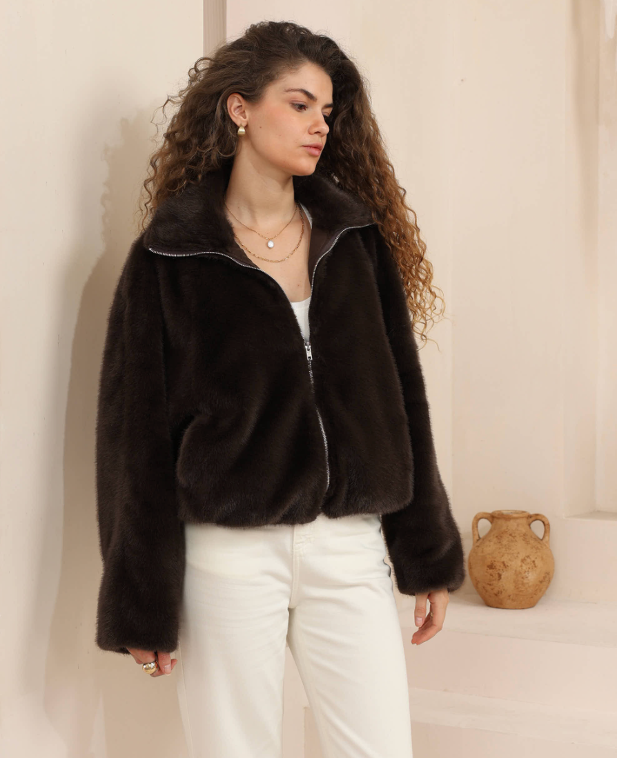 Farley Fur Coat - Chocolate Brown