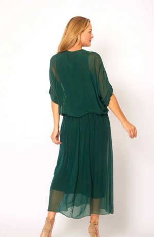 Ruched Bodice Flowy Dress - Green
