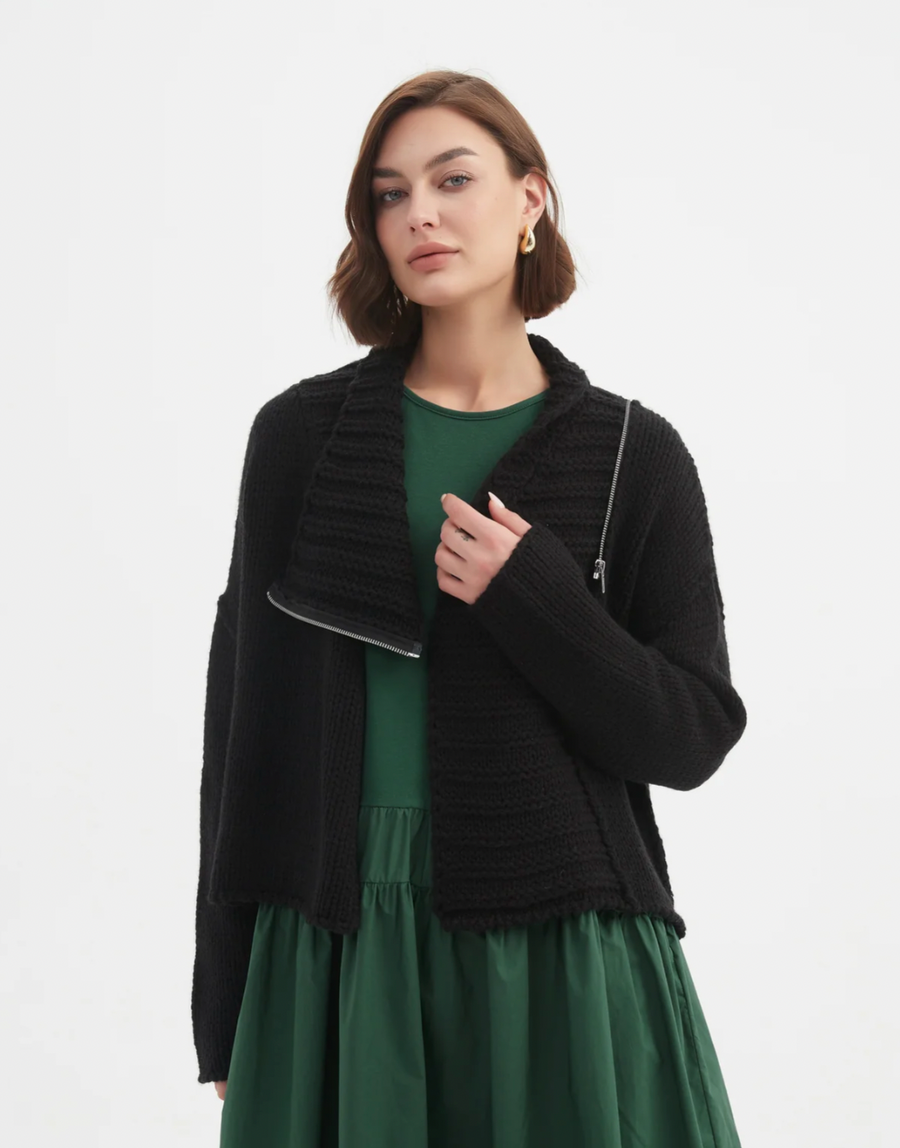 Zip Collar Cardi - Black