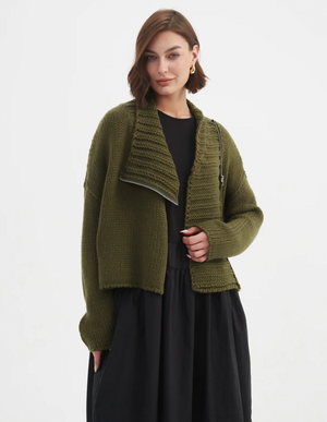 Zip Collar Cardi - Khaki