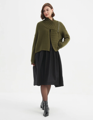 Zip Collar Cardi - Khaki